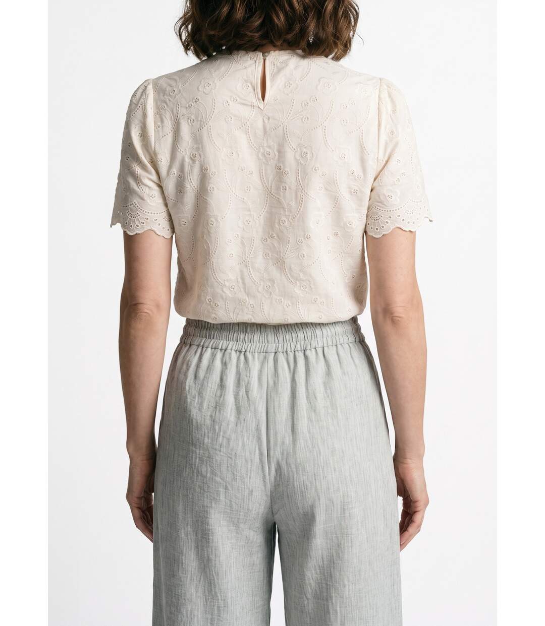 Blouse broderie anglaise à col rond-2