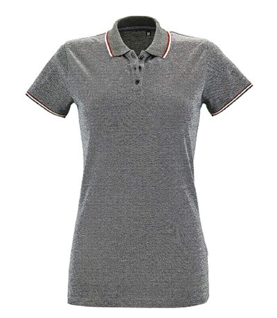 Polo chiné manches courtes - Femme - 02082 - noir chiné