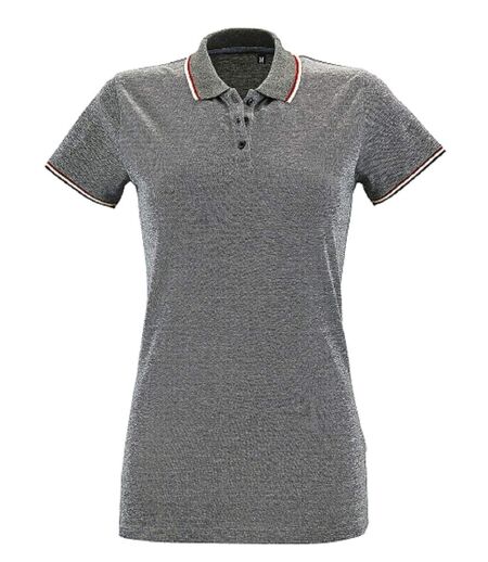 Polo chiné manches courtes - Femme - 02082 - noir chiné