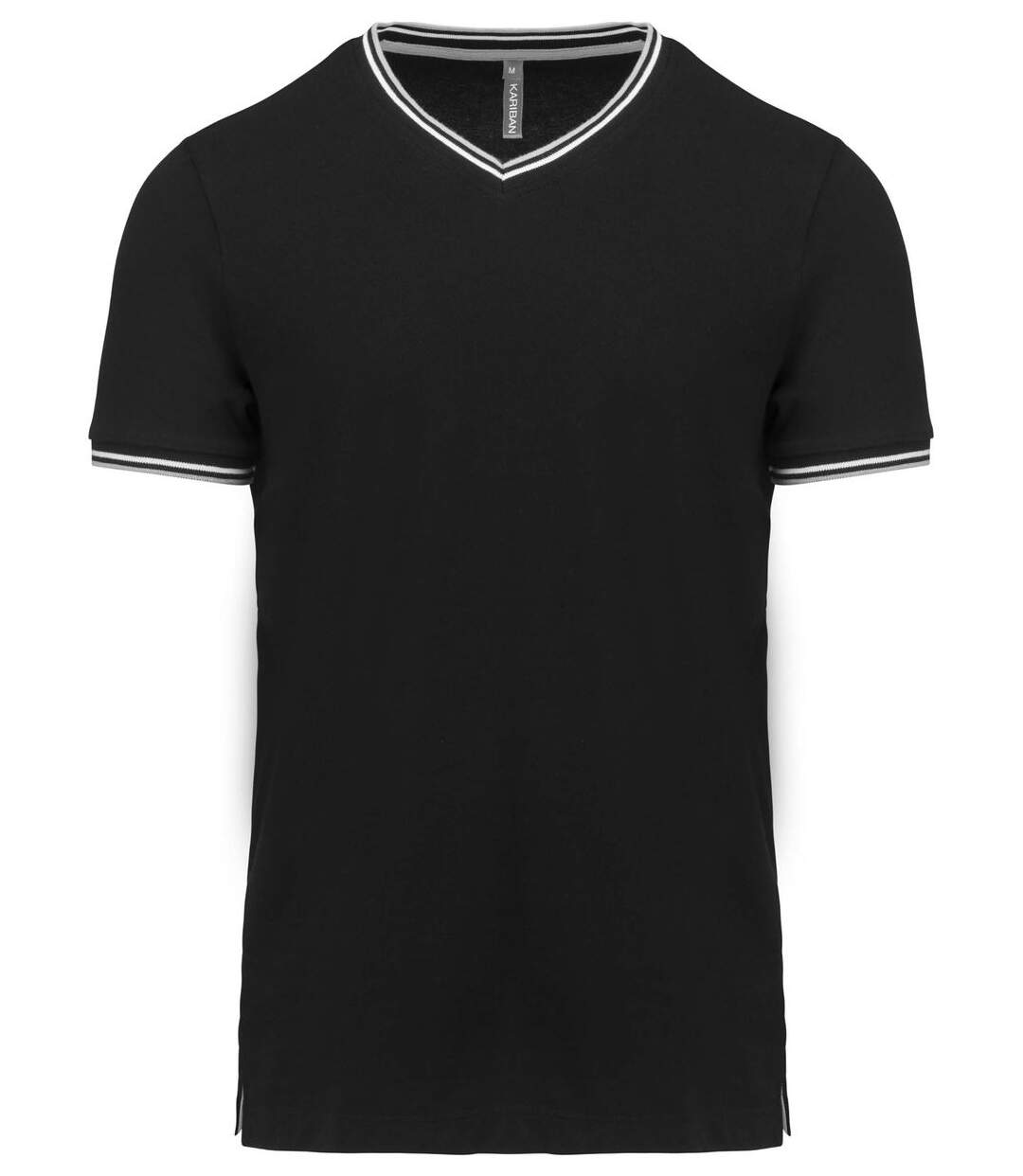 T-shirt manches courtes coton piqué col V K374 - noir - homme