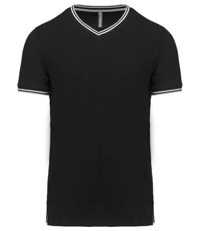 T-shirt manches courtes coton piqué col V K374 - noir - homme