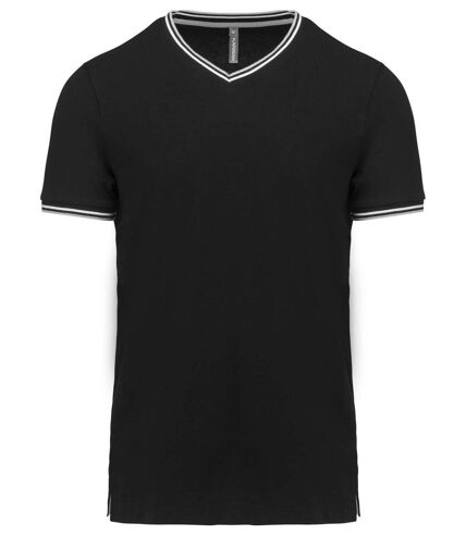 T-shirt manches courtes coton piqué col V K374 - noir - homme