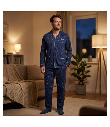 OZABI Pyjama Homme Long Boutonne Col Chemise Ultra Doux