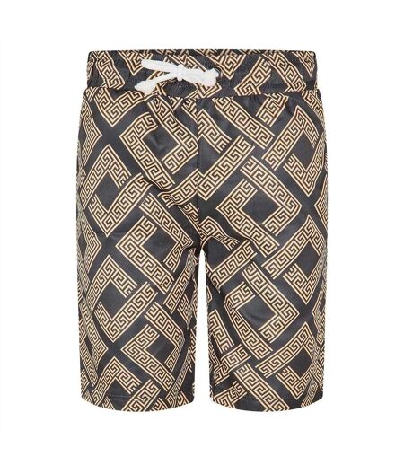 Short Motif/style Clé Grecque Roman Homme Noir Jaune Or Criminal Damage