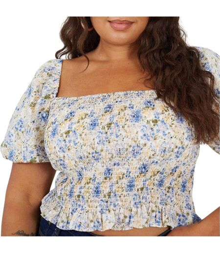 Womens/ladies Floral Ruched Top Blue Brave Soul