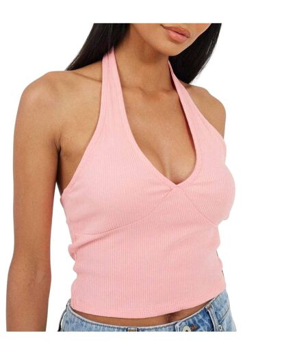 Womens/ladies Halter Neck Sleeveless Crop Top Pink Purple Brave Soul