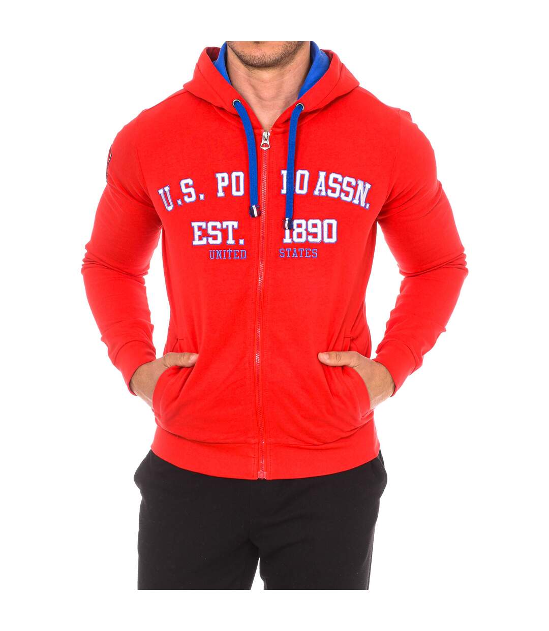 Men's long-sleeved sweatshirt with round neck, hood and zipper 52129-1