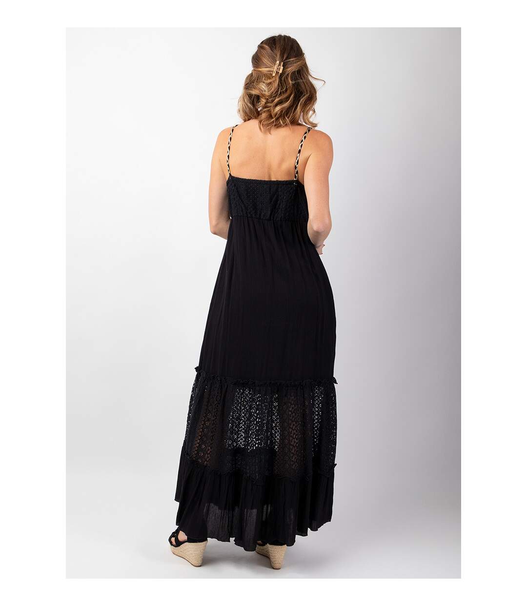 Robe longue bohème chic tendance TIARA noire Coton Du Monde