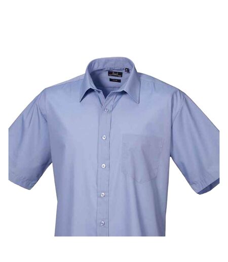 Mens Short Sleeve Poplin Shirt Mid Blue Premier