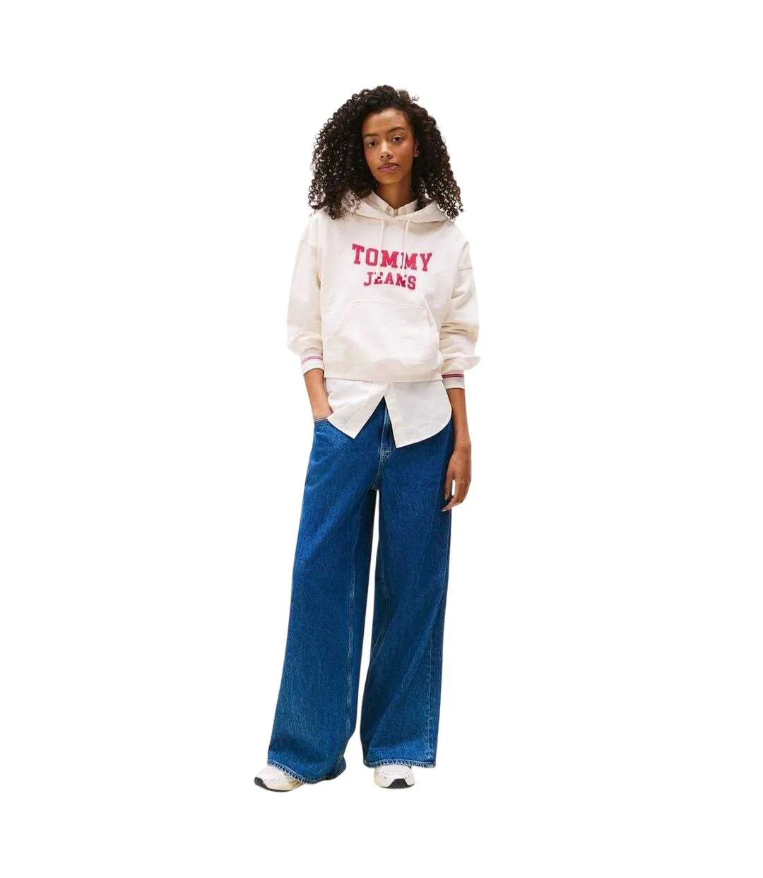 Sweat Court À Capuche Motif/style Universitaire Femme Blanc Cassé Tommy Jeans-4
