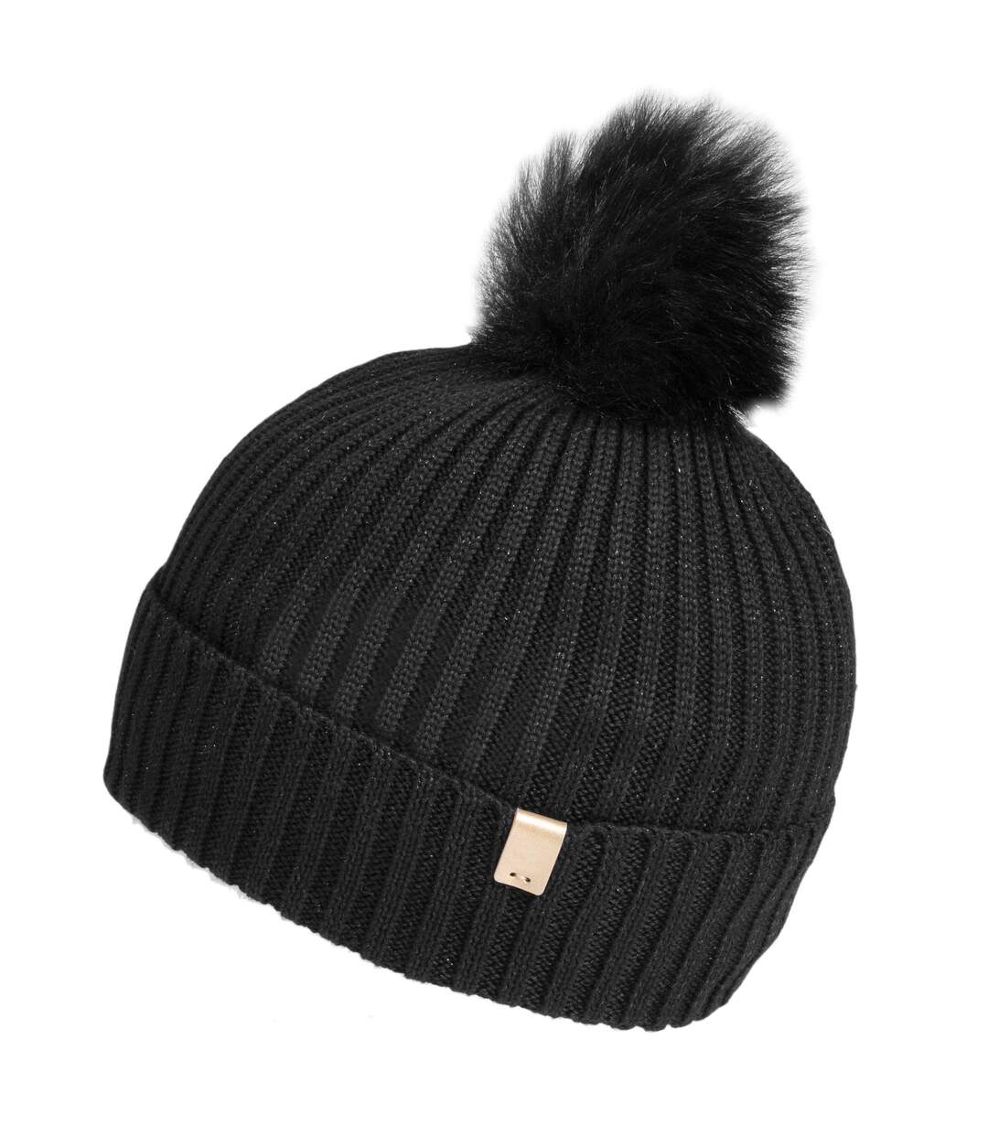 Isotoner Bonnet femme en maille recyclée, chaud, doublé polaire recyclé, pompom imitation fourrure-1