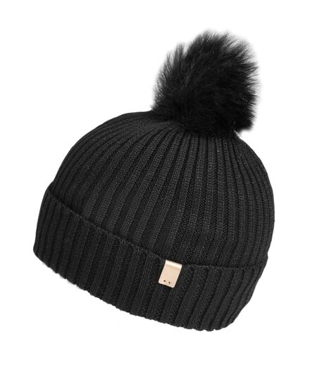 Isotoner Bonnet femme en maille recyclée, chaud, doublé polaire recyclé, pompom imitation fourrure