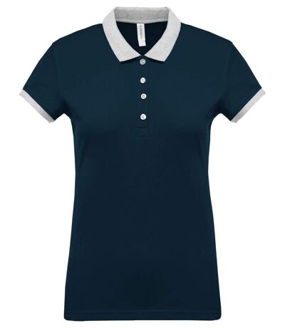 Polo bicolore pour femme - K259 - bleu marine - manches courtes