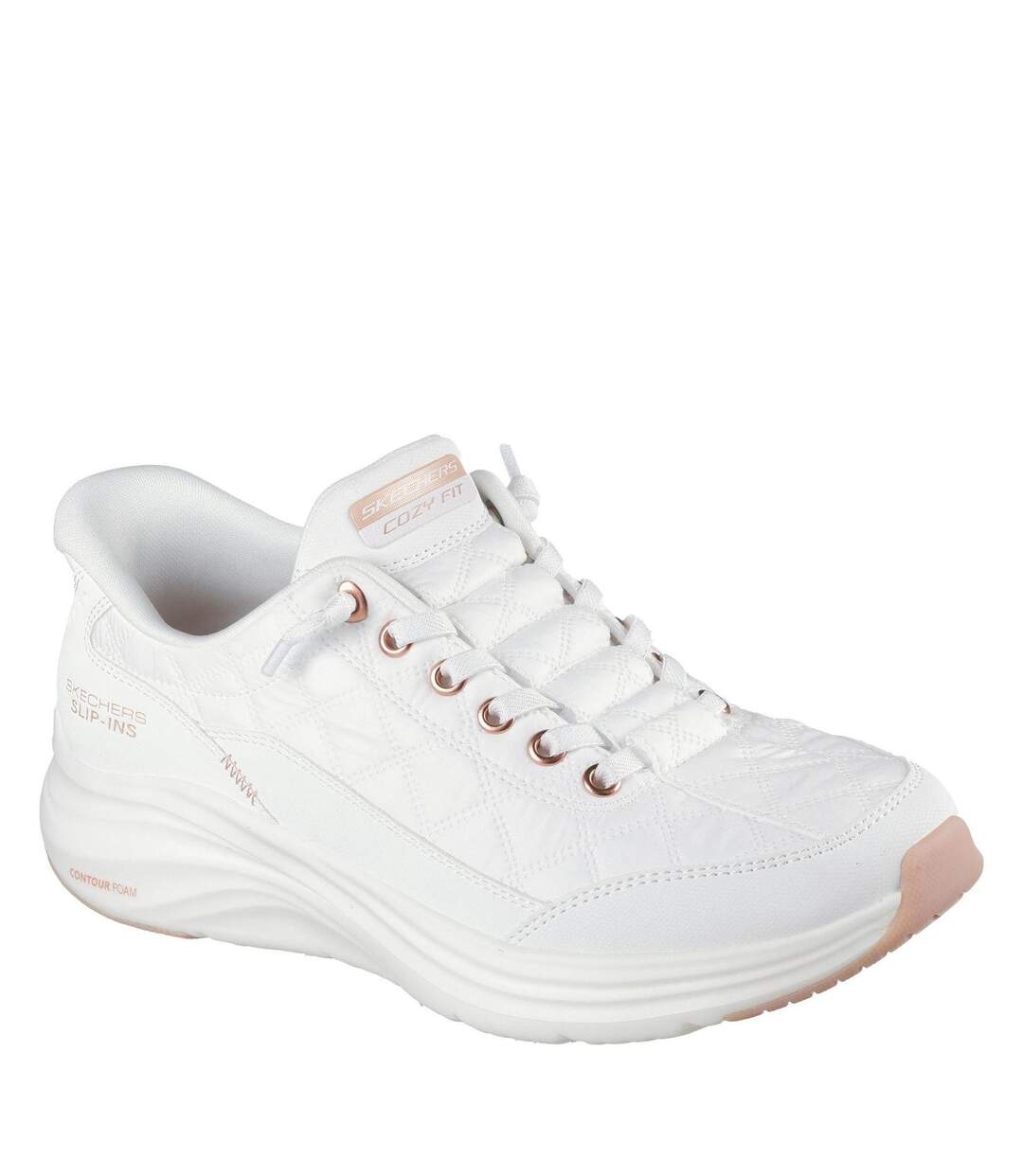 Baskets Femme Blanc Jaune Or Skechers-4