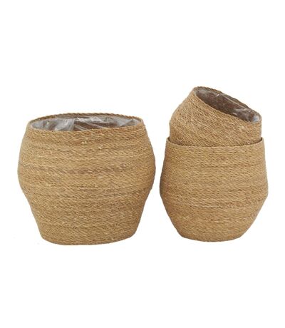 Cache-pots en jonc naturel et doublure plastique (Lot de 3)