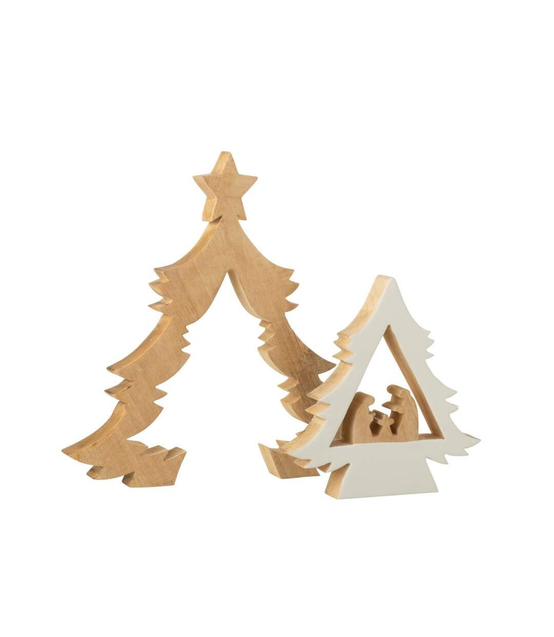 Crèche Sapin en Bois Étoile 41cm Blanc & Naturel-2