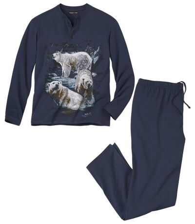 Men's Polar Bear Print Pyjamas - Navy