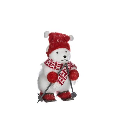 Ours avec Bonnet & Skis Étoile 40cm Blanc & Rouge