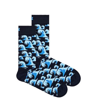 1 Pack Mens & Ladies Cotton Blue Waves Design Socks