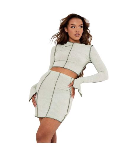 Haut Court Manches Fendues Motif/style Contrasté Femme Vert De Gris Clair Missy Empire