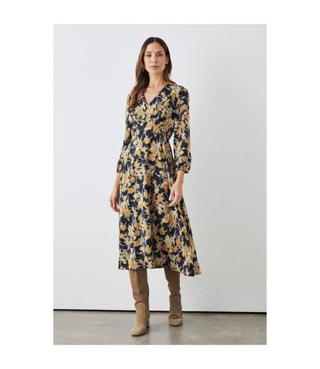Principles Womens/Ladies Floral Ruched Midi Dress (Chartreuse) - UTDH6444