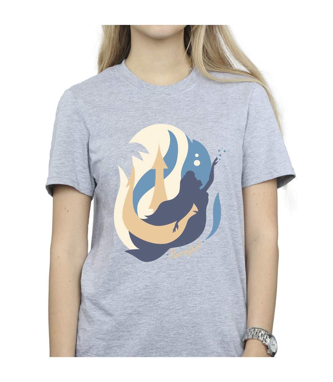 Disney T-shirt boyfriend en coton Femme/Ladies The Little Mermaid Colour Silhouettes (Gris sportif) - UTBI30948-3