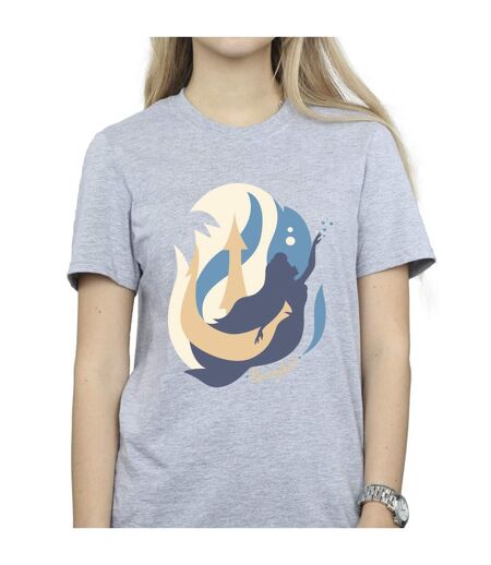 Disney T-shirt boyfriend en coton Femme/Ladies The Little Mermaid Colour Silhouettes (Gris sportif) - UTBI30948