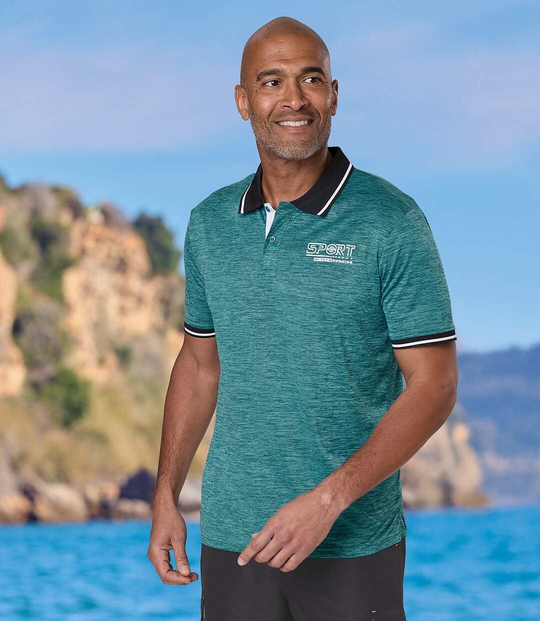 Pack of 2 Men's Slub-Effect Polo Shirts - Green Turquoise-2