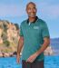 Pack of 2 Men's Slub-Effect Polo Shirts - Green Turquoise-2