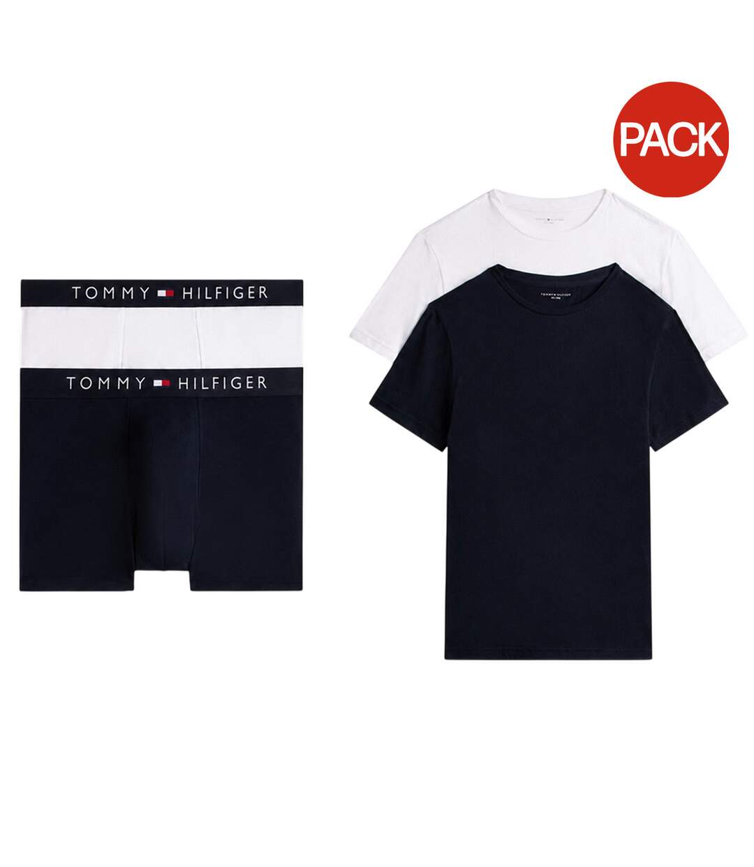 Lot De 2  Boxers Motif/style Uni Homme Blanc Bleu Marine Tommy Hilfiger-1