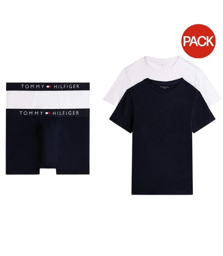 Lot De 2  Boxers Motif/style Uni Homme Blanc Bleu Marine Tommy Hilfiger