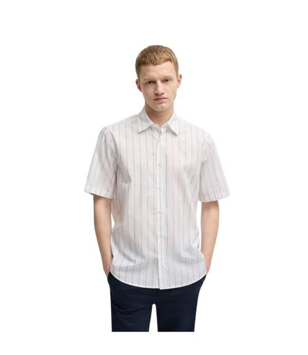 Chemise Manches Courtes Motif/style Fines Rayures Homme Blanc Boss