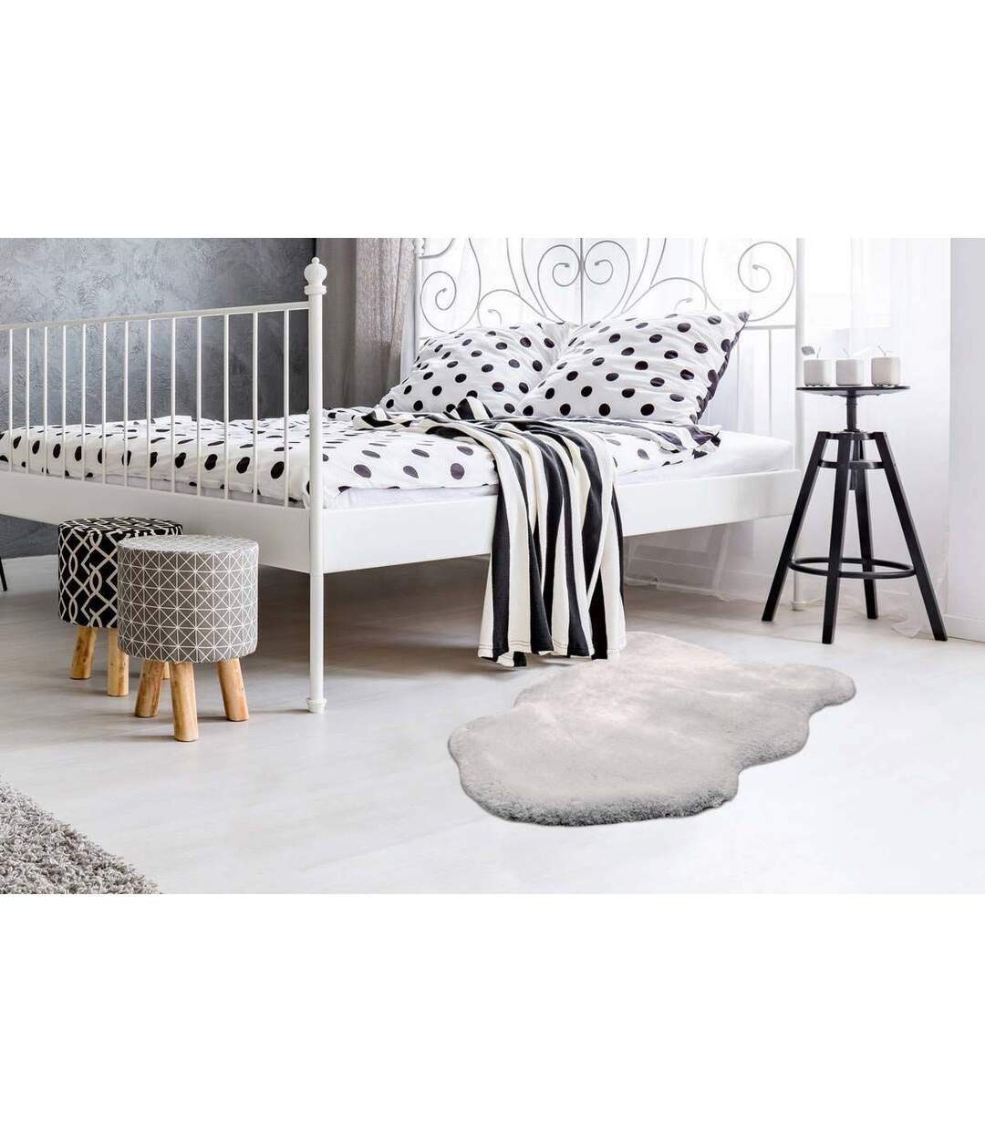 Tapis Uni Doux Poils Longs Rabbit 60x90cm Argent-5