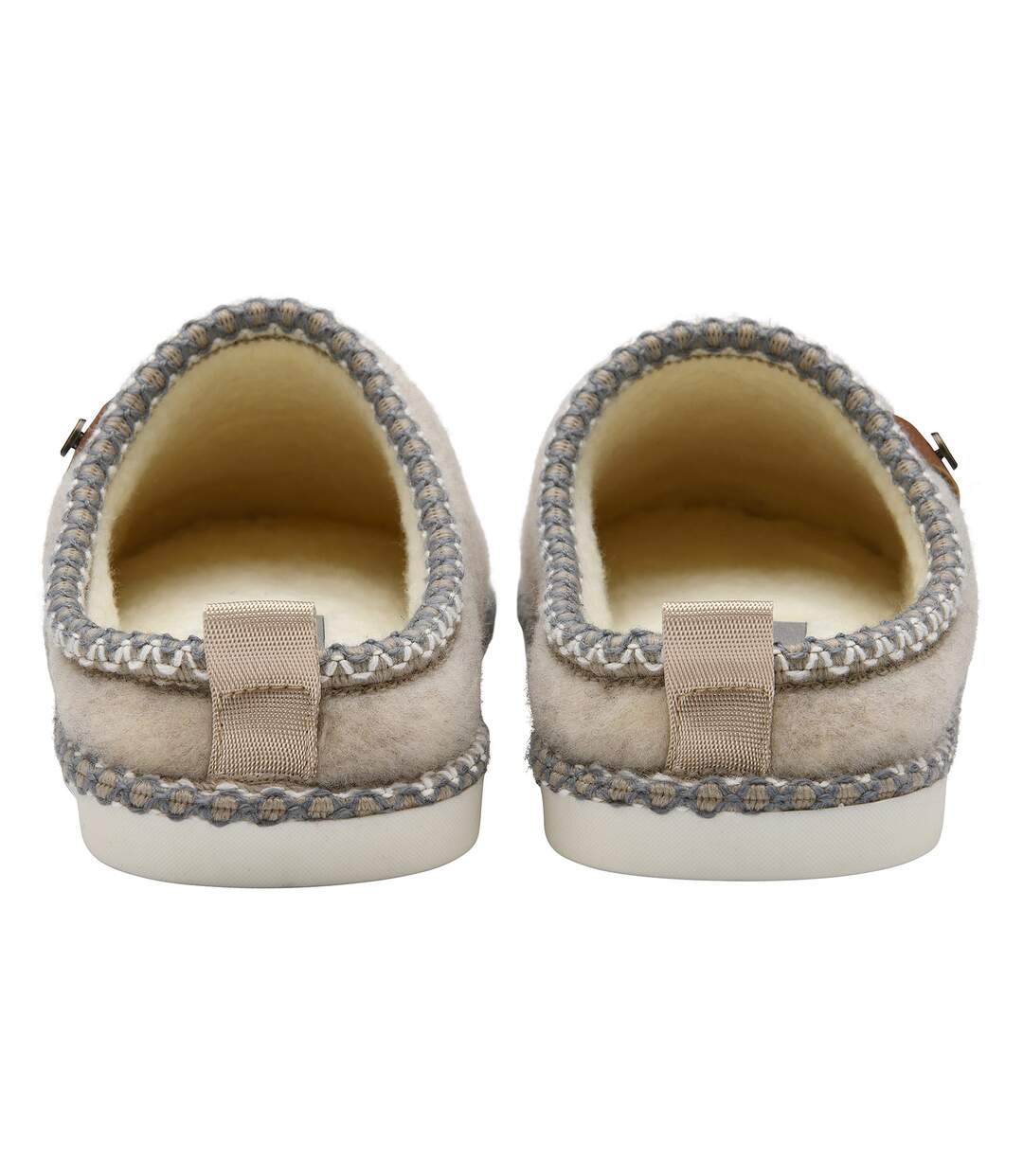 Ladies Felt Look Mule Slippers Grey Oatmeal Warm Plush UK 3-8-2