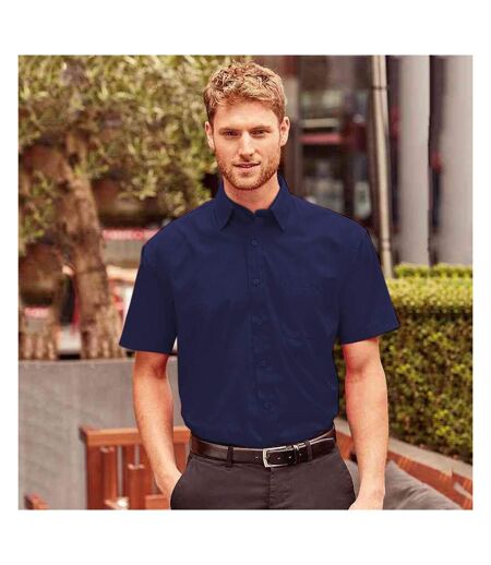 Russell Collection Mens Short Sleeve Poly-Cotton Easy Care Poplin Shirt (French Navy) - UTBC1029