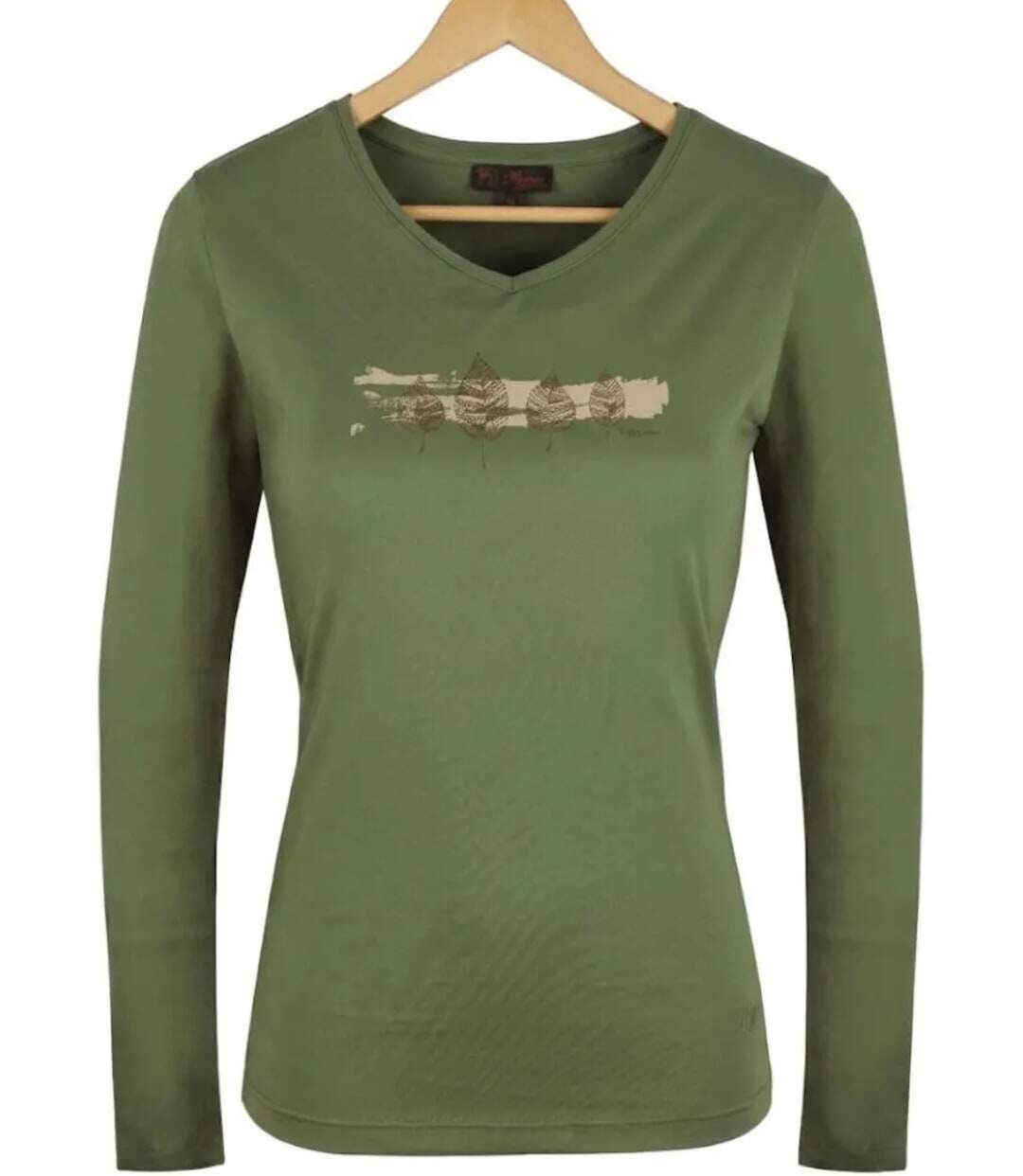 Mayflower NERVAL4 : Tee-shirt femme manches longues vert olive avec petit col V-2