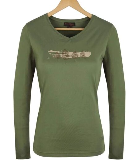Mayflower NERVAL4 : Tee-shirt femme manches longues vert olive avec petit col V