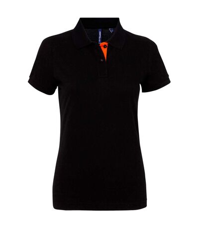 Asquith & Fox Womens/Ladies Short Sleeve Contrast Polo Shirt (Black/ Orange)