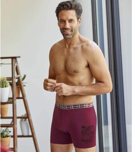 Pack of 2 Men's Stretch Boxer Shorts - Gray Burgundy