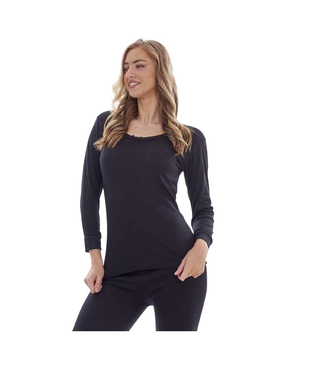 Pack Of 3  Womens/ladies Long-sleeved Thermal Top  Black Heatforce-3