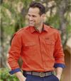 Men's Cotton Poplin Long Sleeve Pilot Shirt - Burnt Orange Atlas For Men