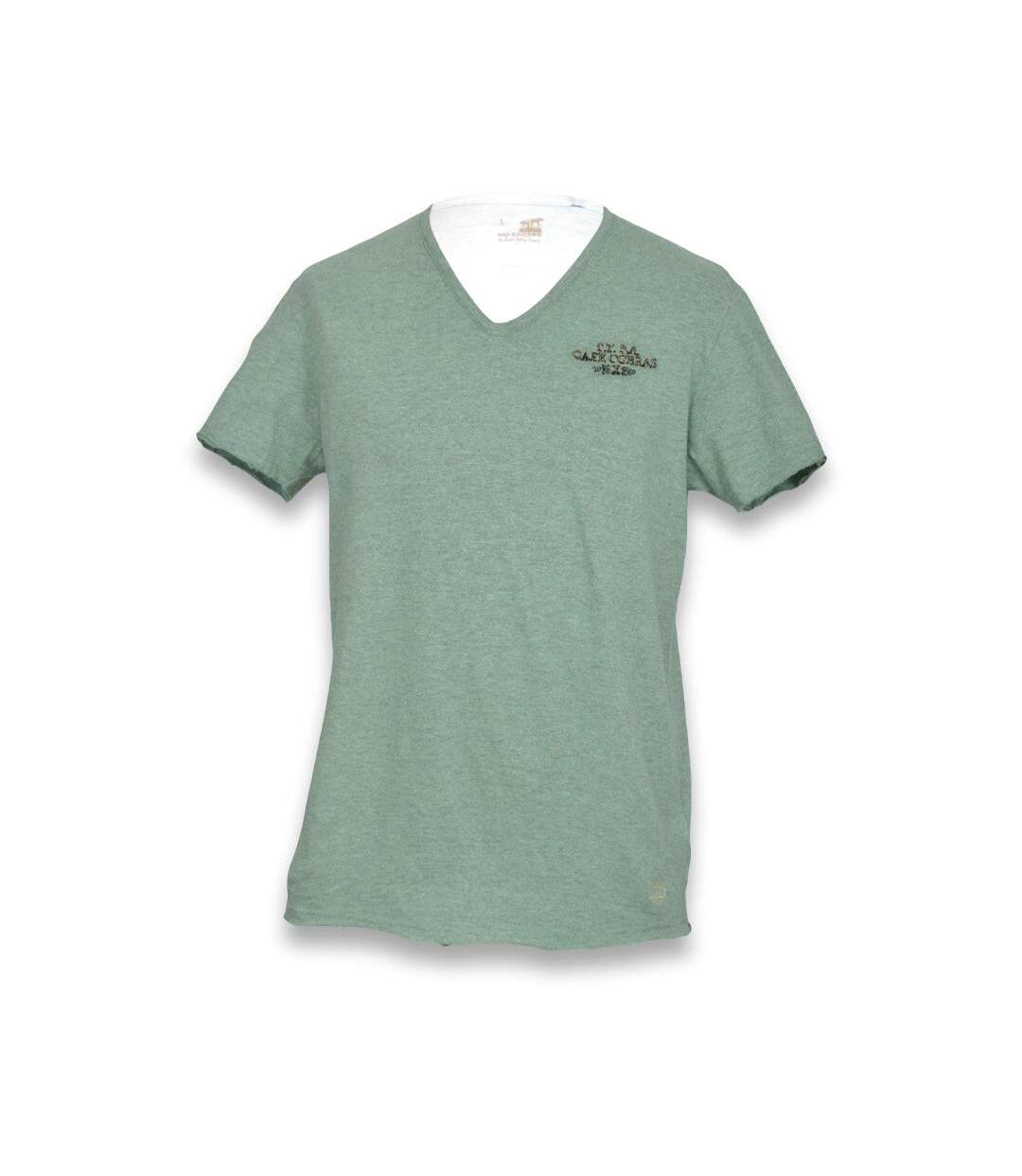 Tee shirt manches  courtes homme - Col en V de couleur vert-1