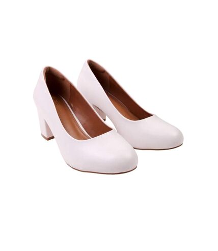 Womens/ladies melrose faux leather medium block court shoes white Where´s That From