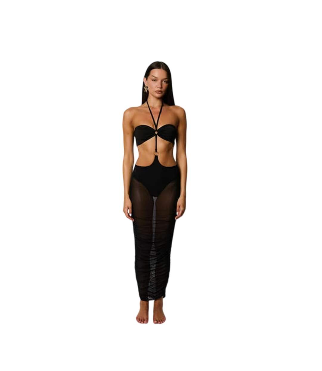 Robe Moulante Motif/style Mi-longue Femme Noir Honeyz-4