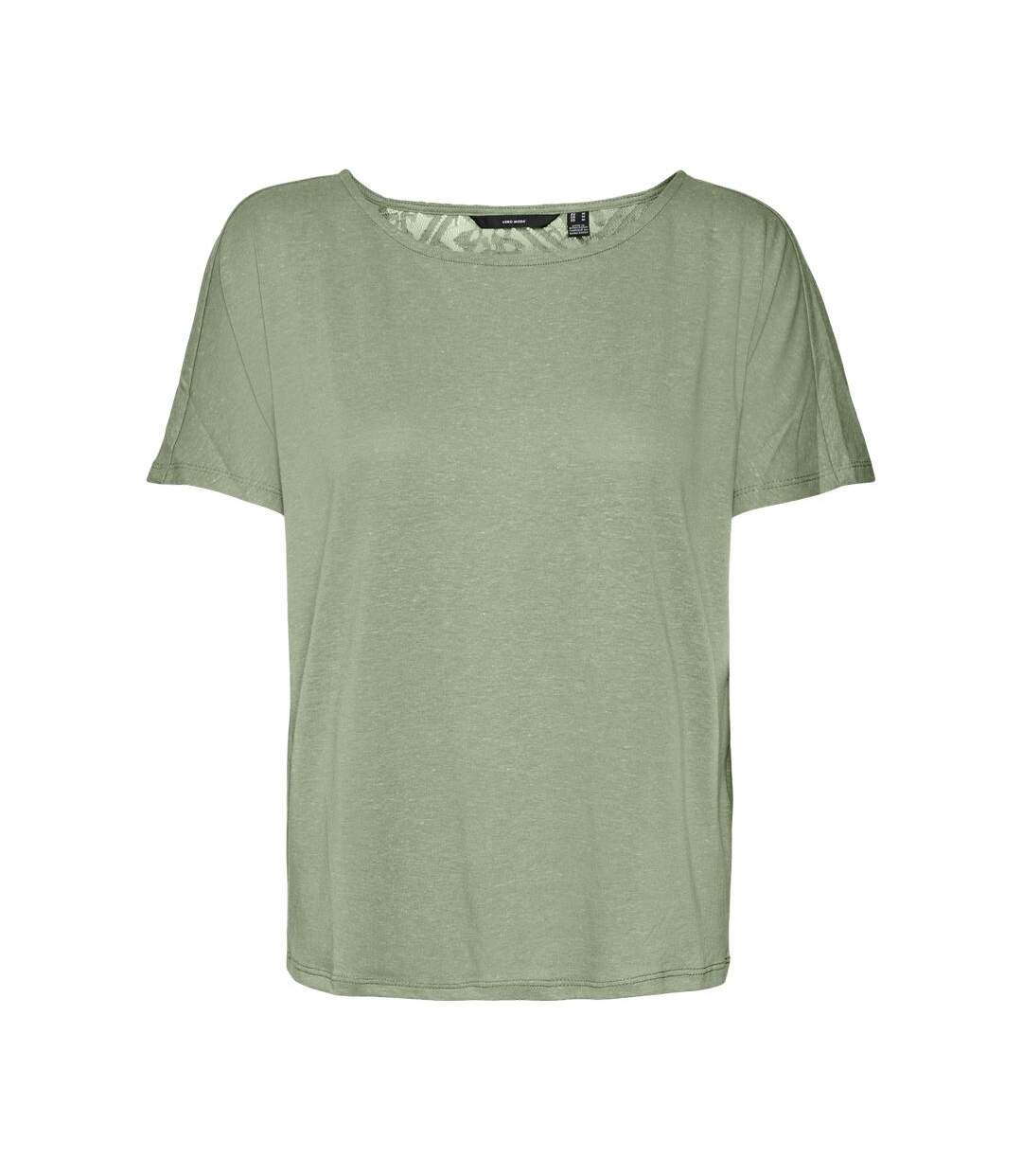 T-shirt vert dentelle femme vero moda marijune-1