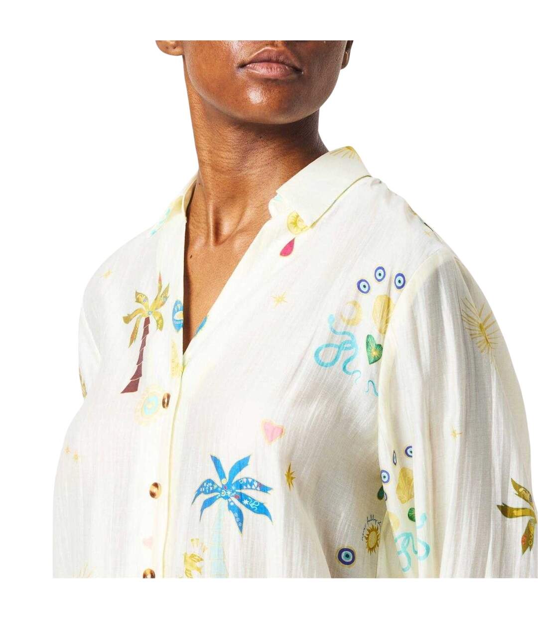 Chemise Manches Longues Motif/style Imprimé Palmier Femme Crème Never Fully Dressed-4