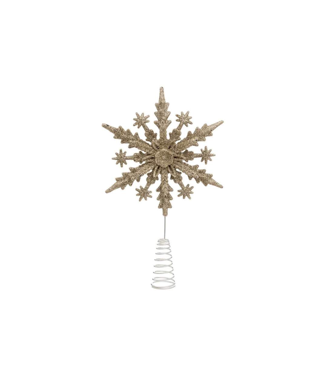 Cimier de Sapin Pailleté Flocon 23cm Or-1
