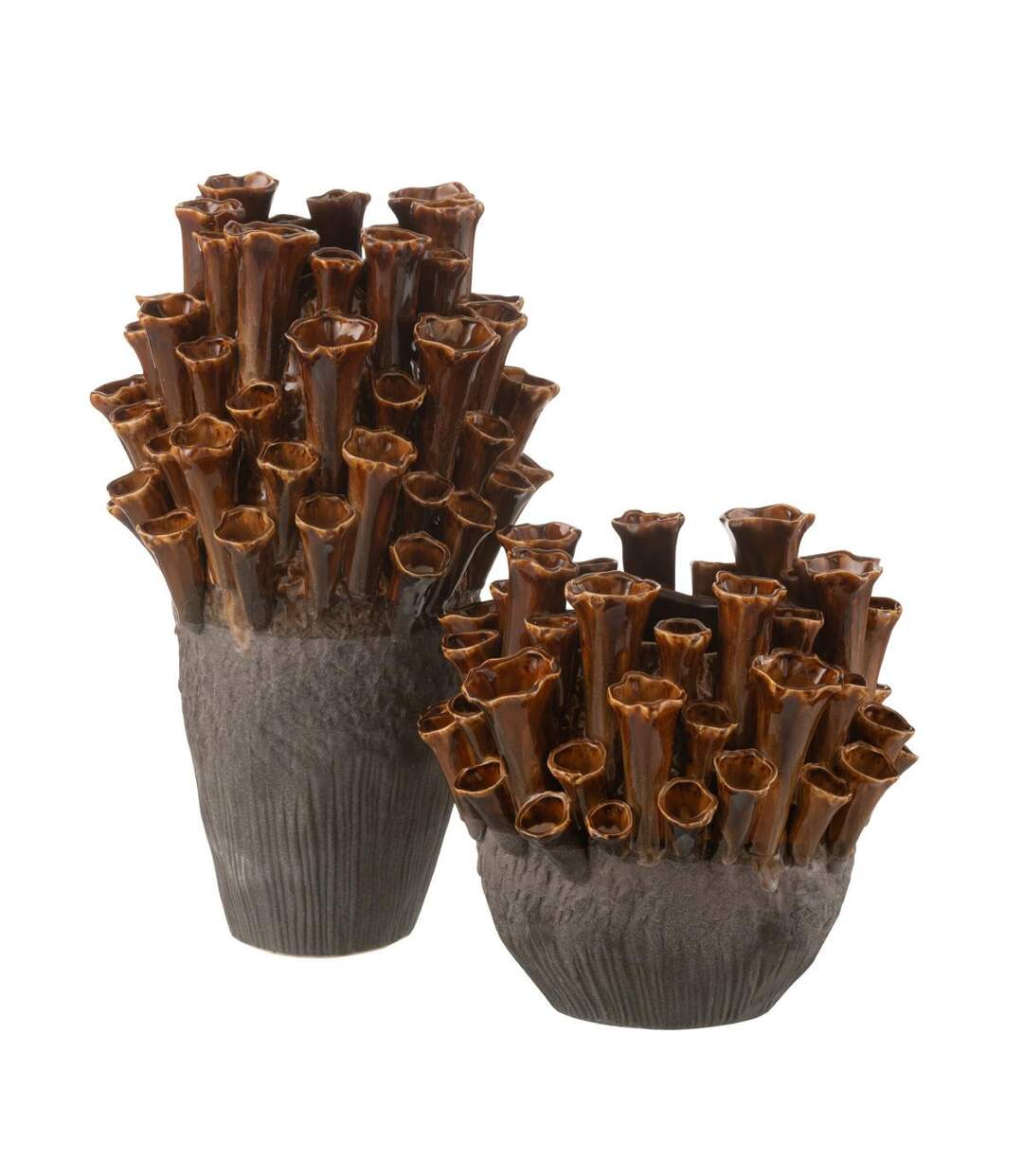 Vase en Porcelaine Anémone 28cm Marron-2