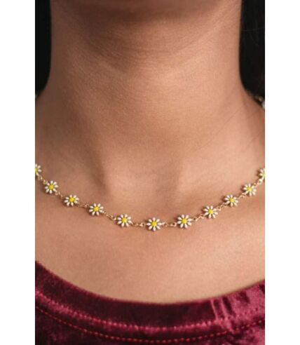 Colourful Yellow Flower Charm Indie Boho Daisy Choker Summer Adjustable Necklace