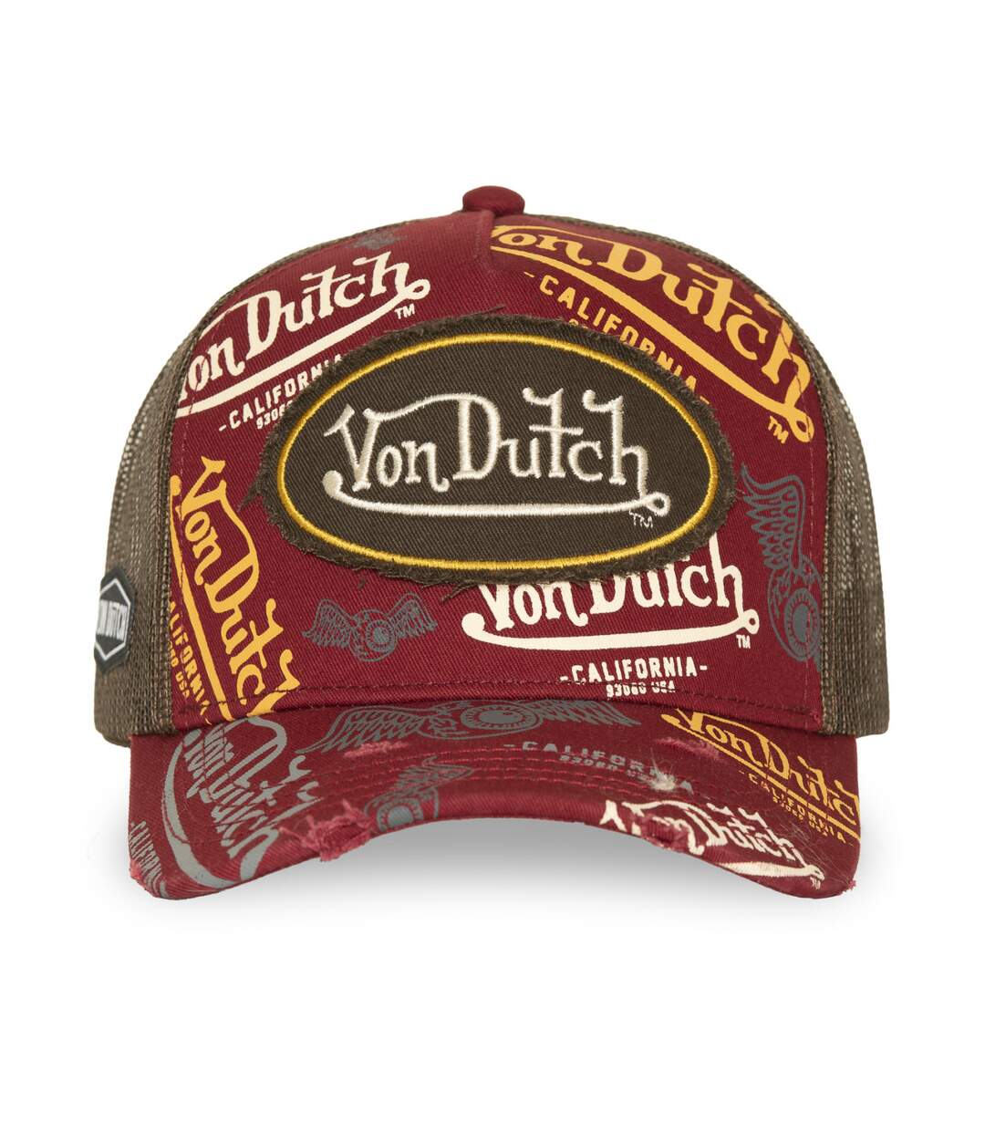 Casquette trucker imprimée avec filet et effet usé avec écusson Cafe Vondutch-2